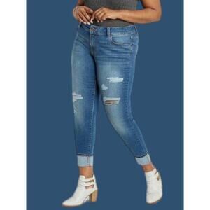 NEW MAURICE'S TALL Jeans Plus Size 14W LONG Curvy Ripped Destressed Medium Wash‎
